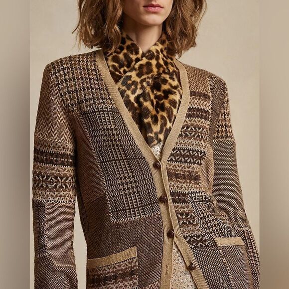 Ralph Lauren Collection ~ Fall Tan Multi Patchwork Linen-Blend Cardigan - Picture 17 of 17